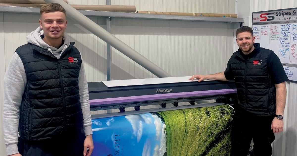 Stripes & Graphics' Lewis and Robbie Beeston with their Mimaki CJV150 printer/cutter